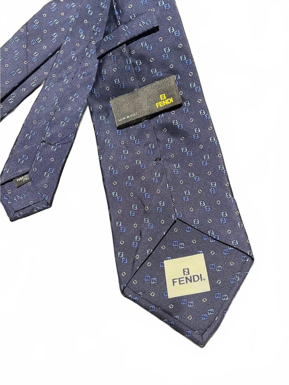Vintage Fendi Men's Silk Tie Blue with FF Logo Pattern Made in Italy